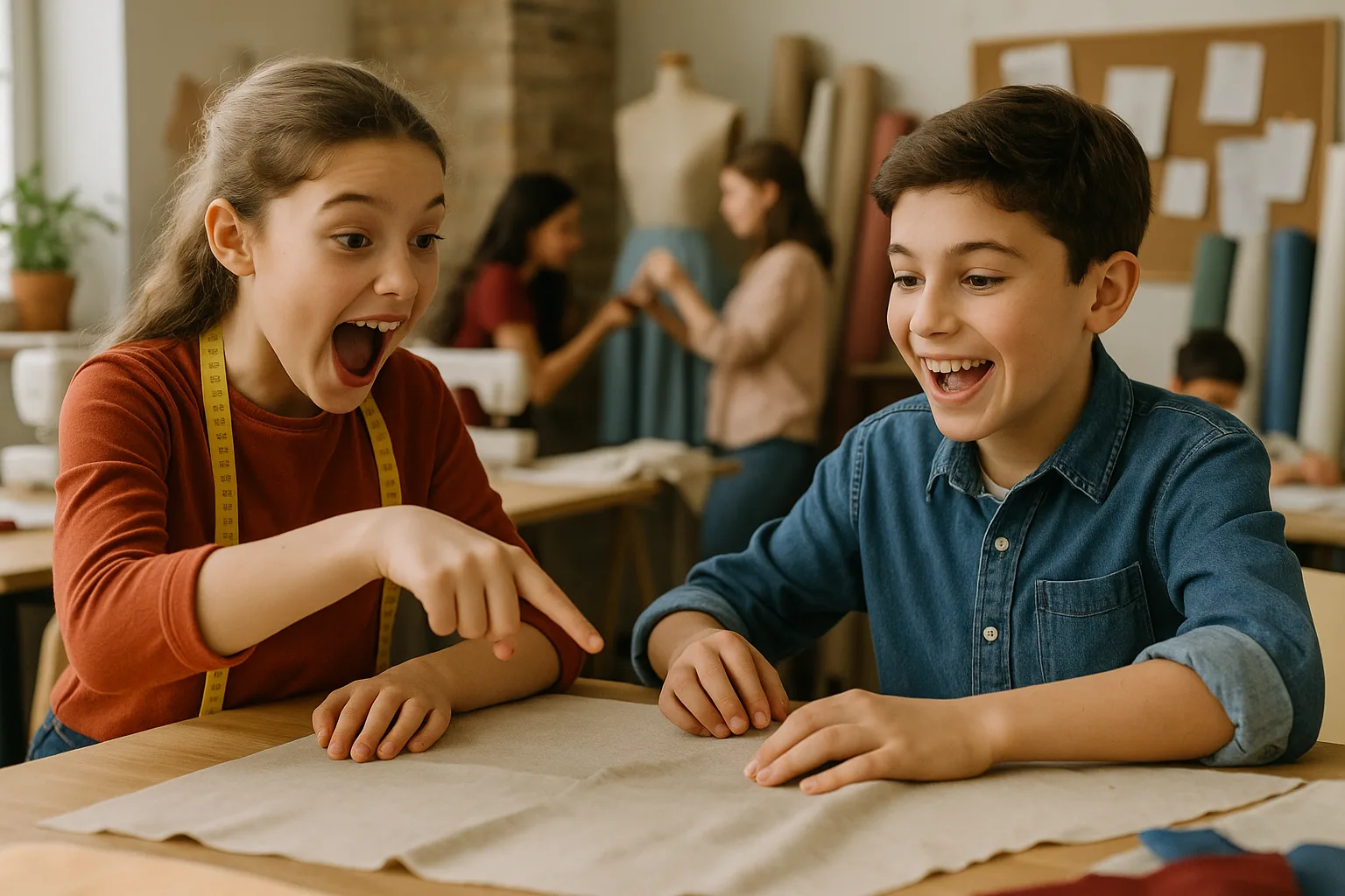 ученица объясняет деталь другу во время обсуждения